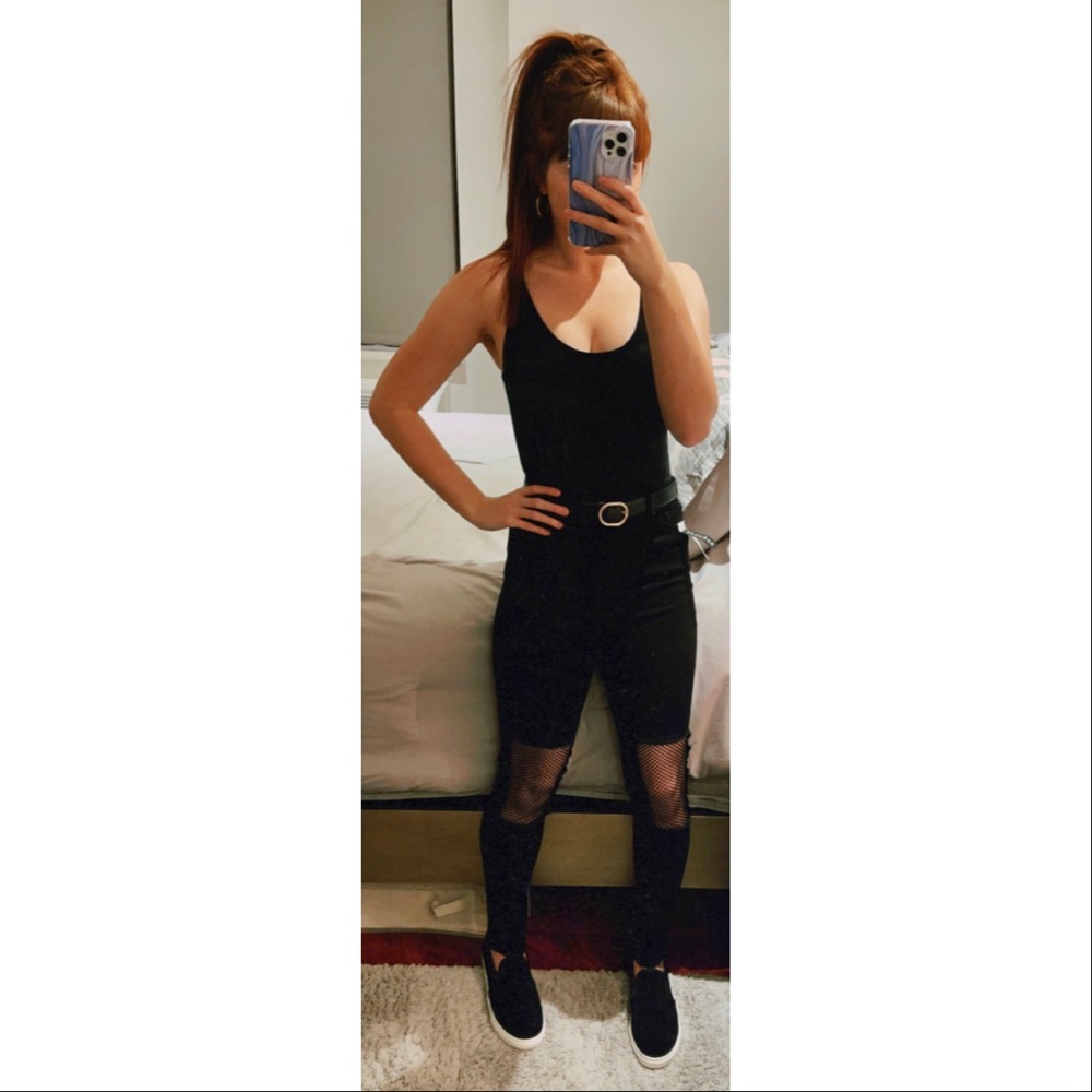 Black Mesh Paneled Skinny Jeans